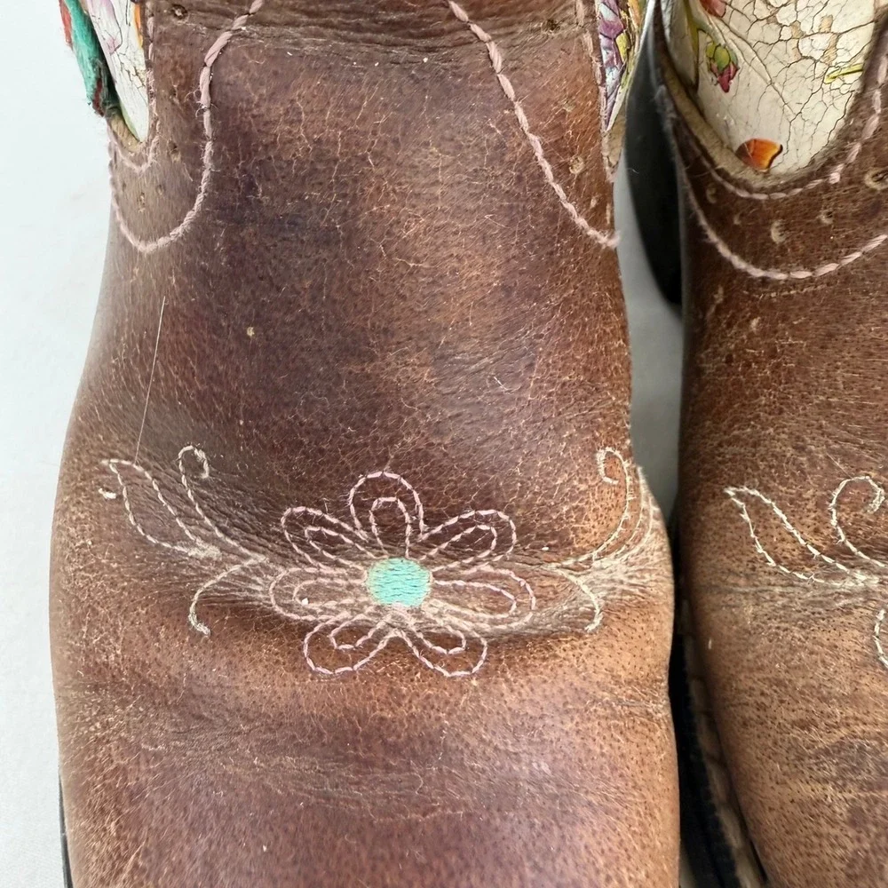 Justin Gypsy Girls Brown Leather Floral Butterfly Western Cowboy Boots 12.5Y